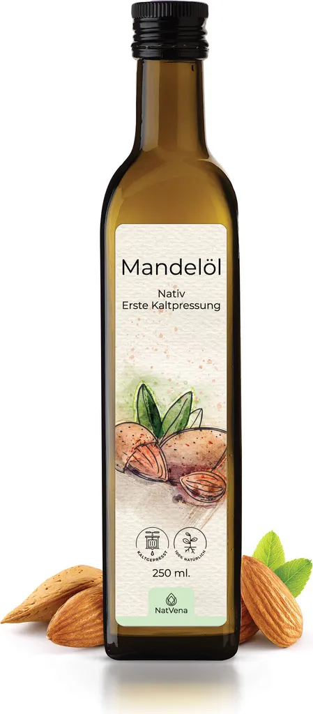 250ml Mandelöl I unraffiniert I frisch kaltgepresst bis zu 35°C aus Erstpressung I Rohkostqualität I 100% reines, natürliches Speiseöl I nativ