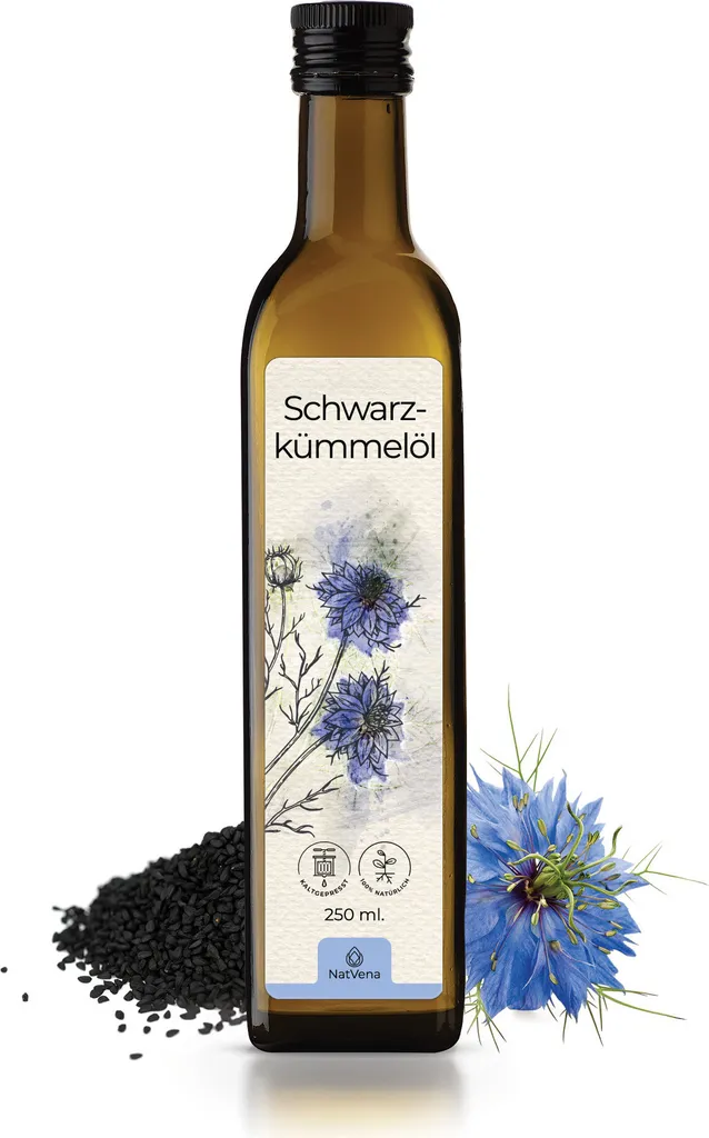 250ml Schwarzkümmelöl I unraffiniert I frisch kaltgepresst bis zu 35°C aus Erstpressung I Rohkostqualität I 100% reines, natürliches Speiseöl I nativ