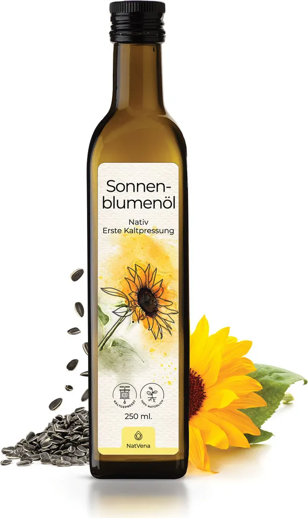 250ml Sonnenblumenöl I unraffiniert I frisch kaltgepresst bis zu 35°C aus Erstpressung I Rohkostqualität I 100% reines, natürliches Speiseöl I nativ