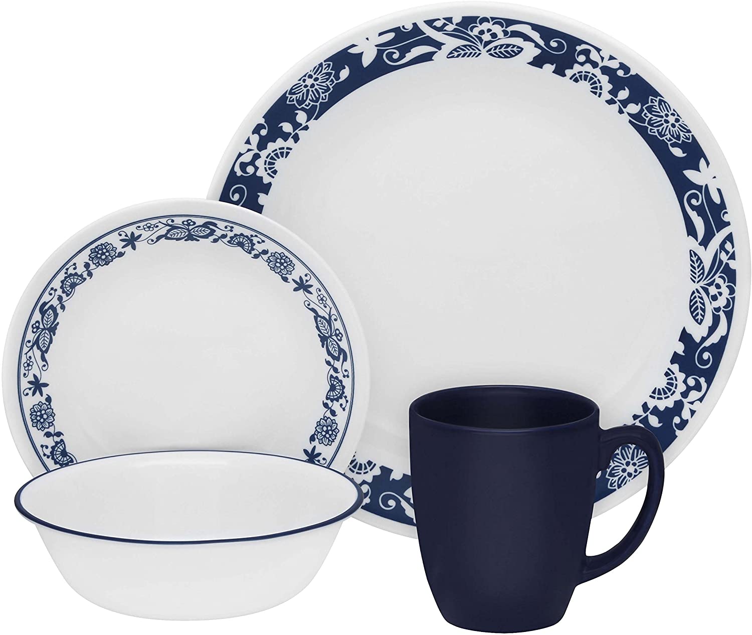 Corelle 16-Piece Vitrelle Glass True Blue Chip and Break Ressiatant Dinner Set, Service for 4, Blue