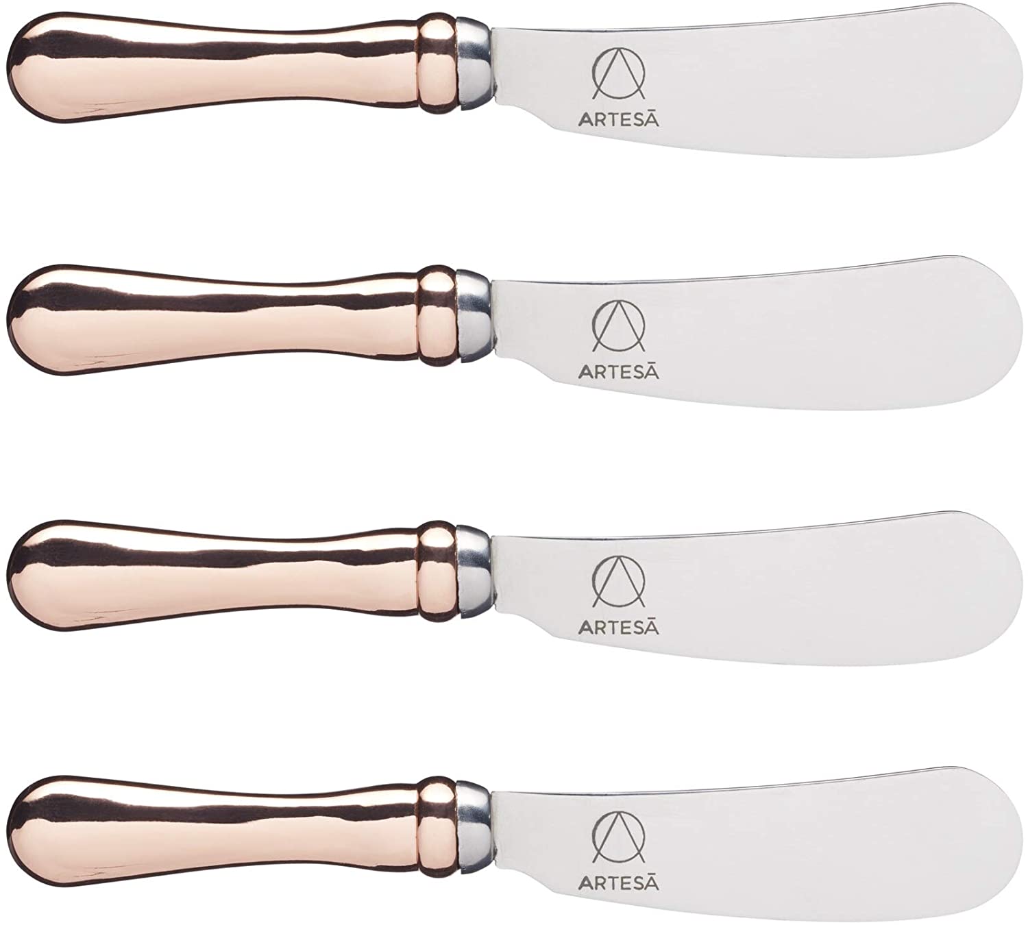 MasterClass Artesà Butter Knife Set with Rose Gold Effect Handles, Set of 4, Cheese or Butter Spreading Knives for Cracker and More, Stainless Steel, 12 cm