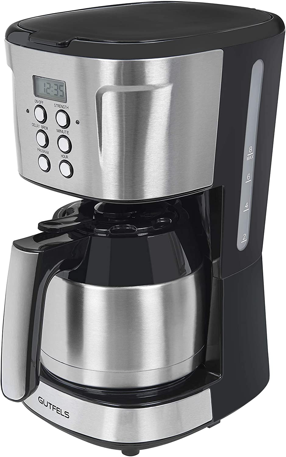 Gutfels KA 8103 swi Coffee Machine, 12 Cups, Filter Coffee Machine, Thermos Flask, Drip Stop, 980 Watt Stainless Steel, 25 Litres, Black Inox