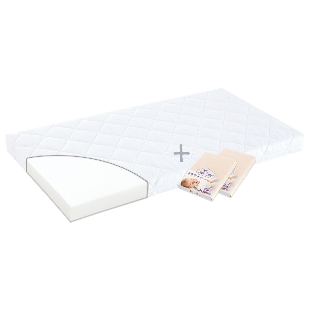 Träumeland Mattress Set Softwash 70 x 140 cm + 2 Fitted Sheets Jersey White