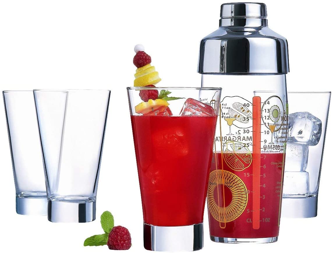 Luminarc 5 Piece Cocktail Set with Printed Recipe Shaker and FREE Recipe Cards