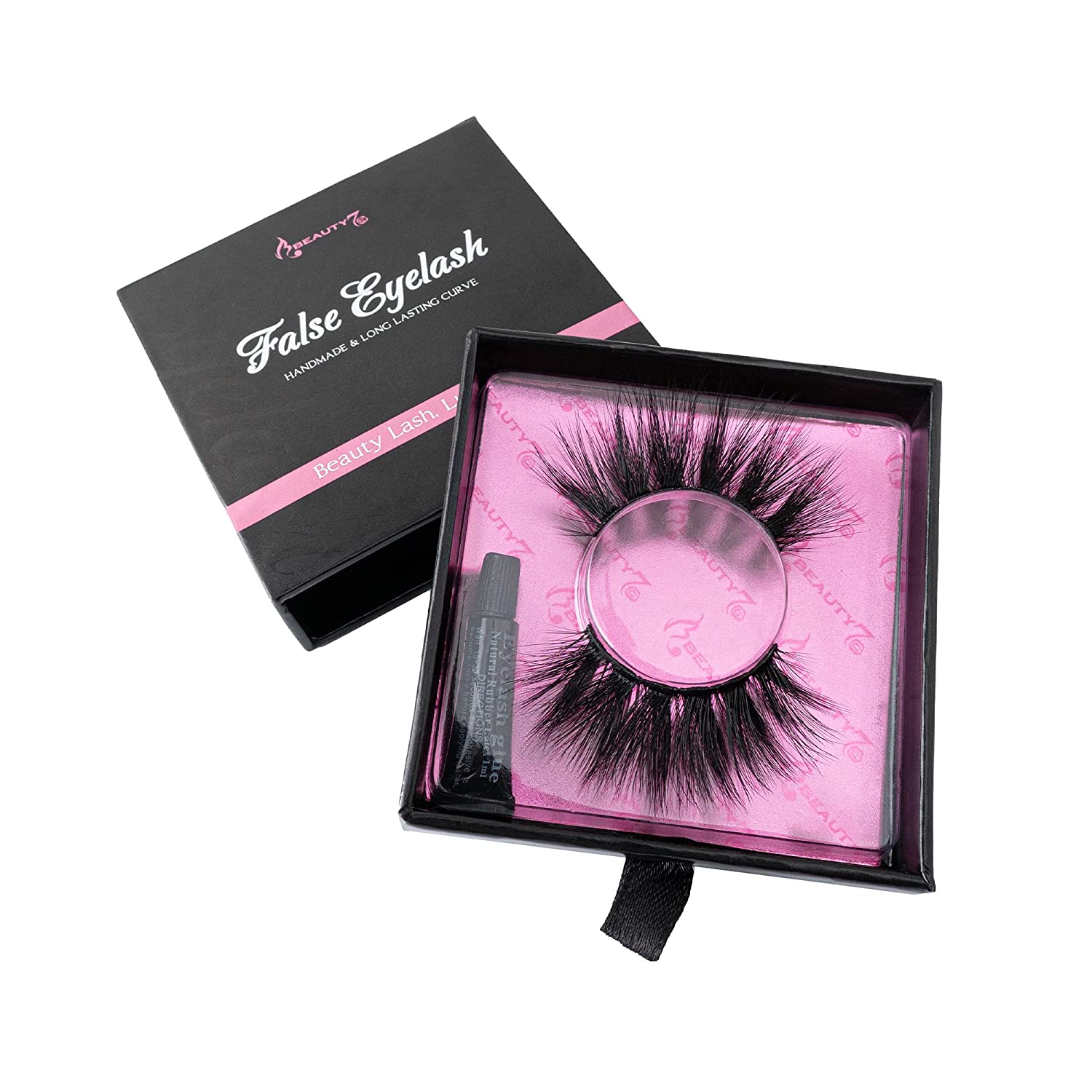 Beauty7 3D False Eyelashes with Adhesive Artificial Fibre Handmade Black Natural Multi-Layer Fake Lashes Reusable Storage Box - Brighten Natural Reusable