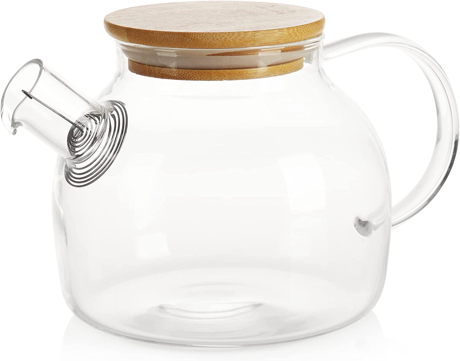 com-four® Teapot with Bamboo Lid, Glass Jug Made of Heat-Resistant Glass with Stainless Steel Strainer, Glass Carafe (1 Piece, with Bamboo Lid)