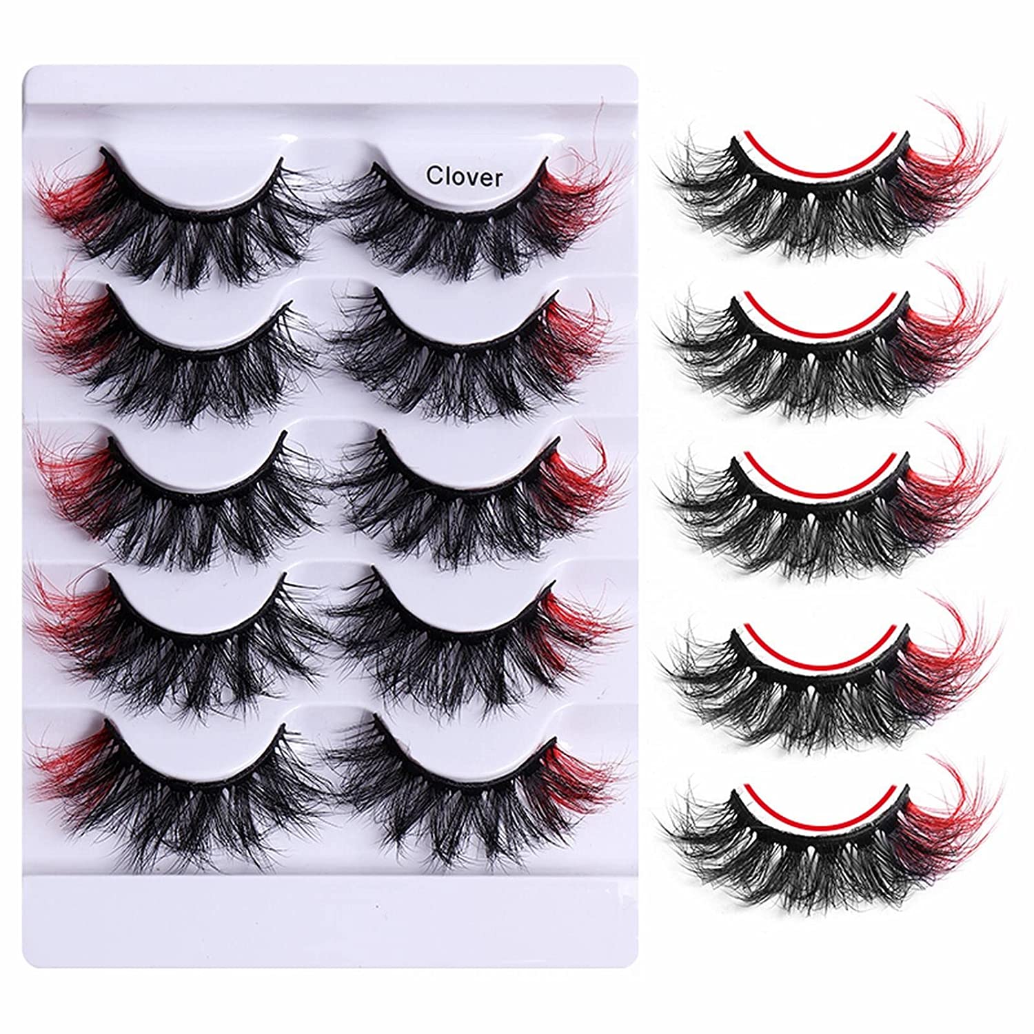 Generic 5 Pairs of 3D Colourful False Eyelashes, Like Volume Eyelash Extensions Look, Natural Artificial Eyelash Extensions Set, for Theme Party, Carnival, Cosplay Aake-Up Party Stage Costume (B), 