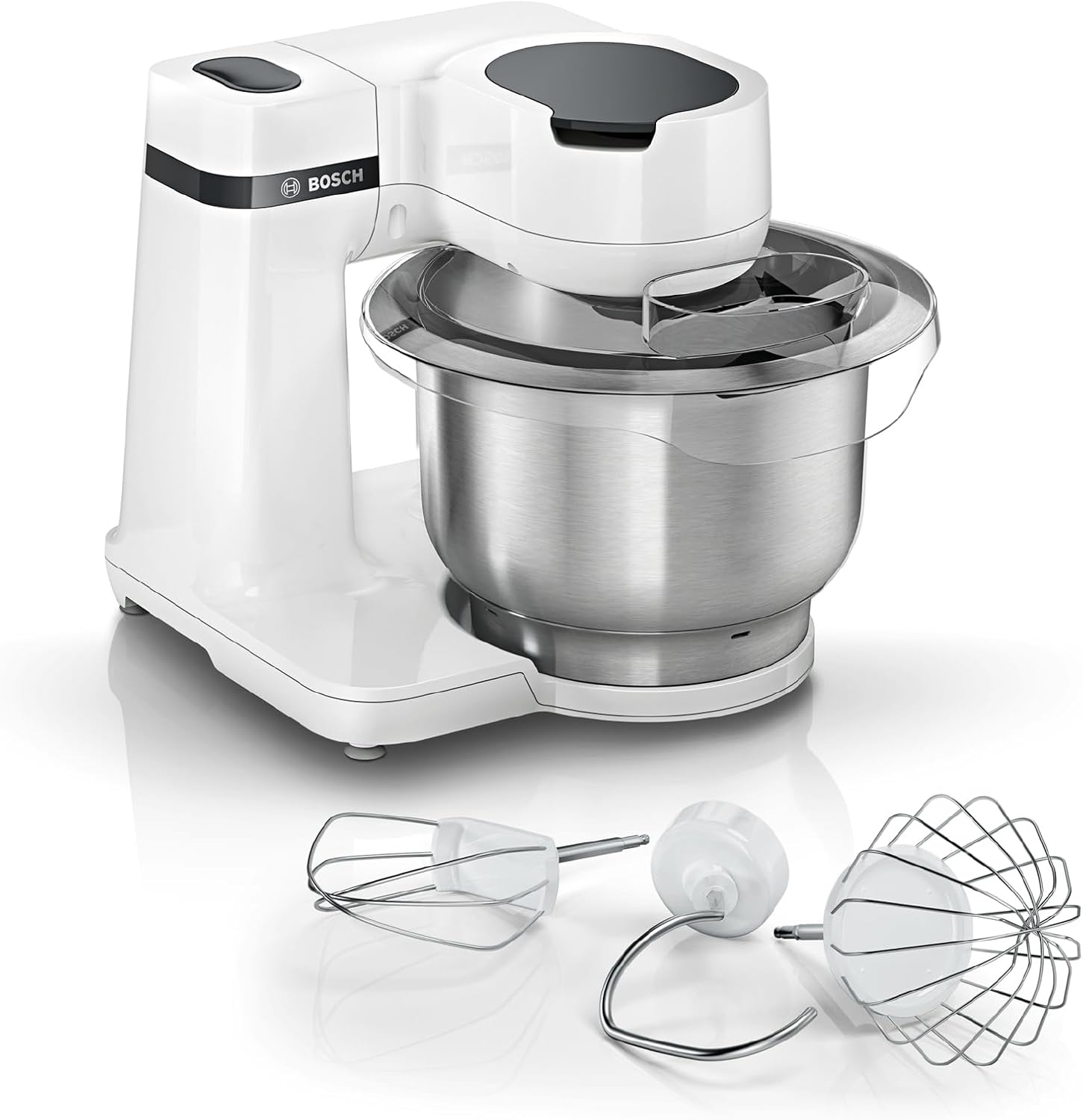 Bosch MUMS2EW00 MUM Series 2 food processor, stainless steel bowl, 3.8 liters, planetary mixer, dough hook, beater, whisk, stainless steel, 4 working levels, expandable with optional accessories, 700 watt, white