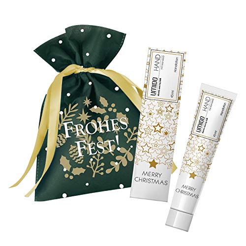 llm dermis UMIDO Beauty Set Hand Lotion Almond Oil Christmas in Green PP Non-Woven Christmas Bag Hand Cream for Dry Skin Moisturiser Without Greasy Immediately Absorbent Lotion Care Cream for Delicate Hands for Daily Skincare 1 x 45 ml (6) (7.)