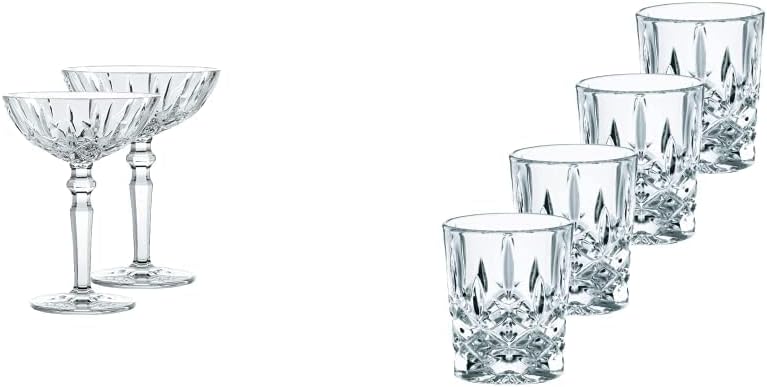 Spiegelau & Nachtmann, 2 Piece Cocktail Glasses Set 180ml Noblesse 100831 Crystal Clear & 4 Piece Shot Glasses Set Stamper Shot Glass Crystal Glass 55ml Noblesse 100694