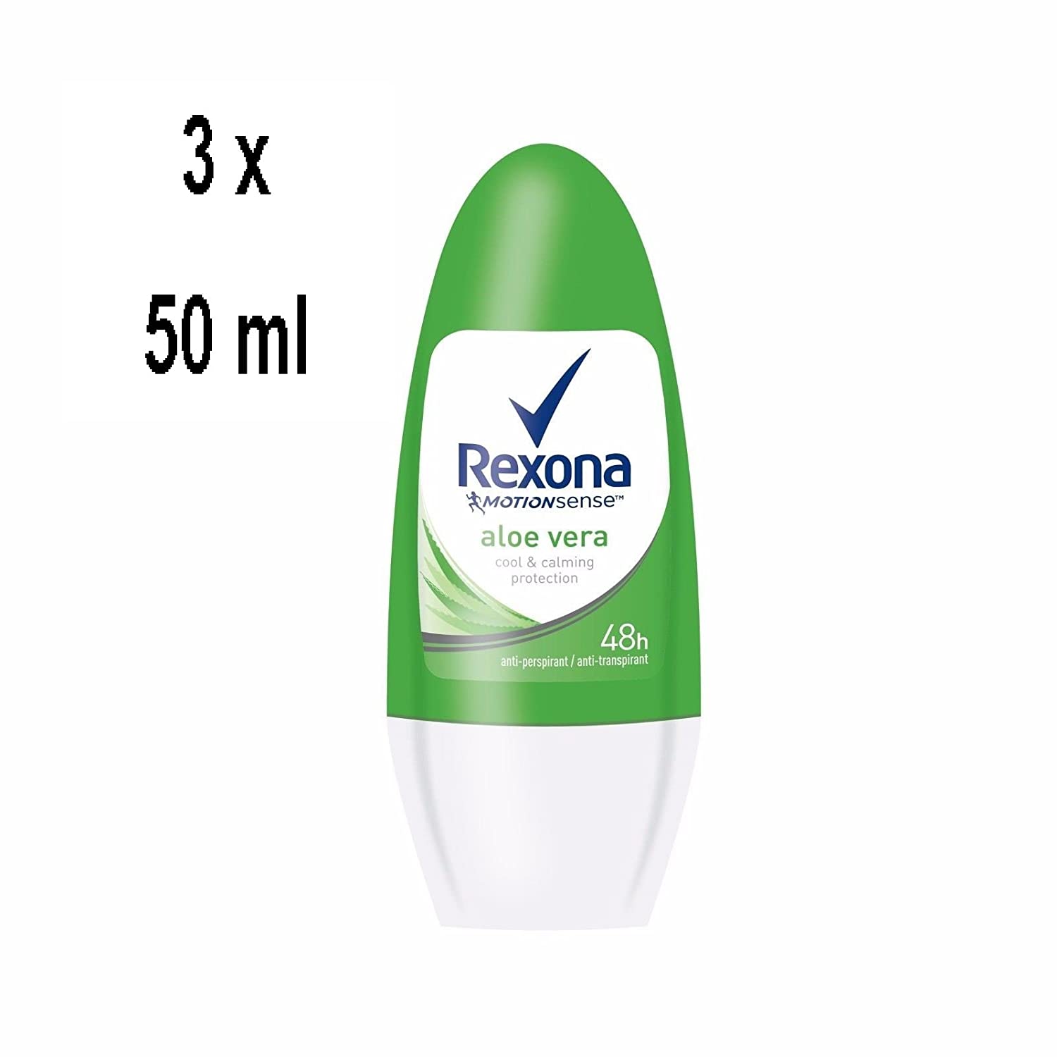 3 x Rexona Women\'s Roll-On Deodorant \"Aloe Vera\" Motion Sense (Green) – 50 ml
