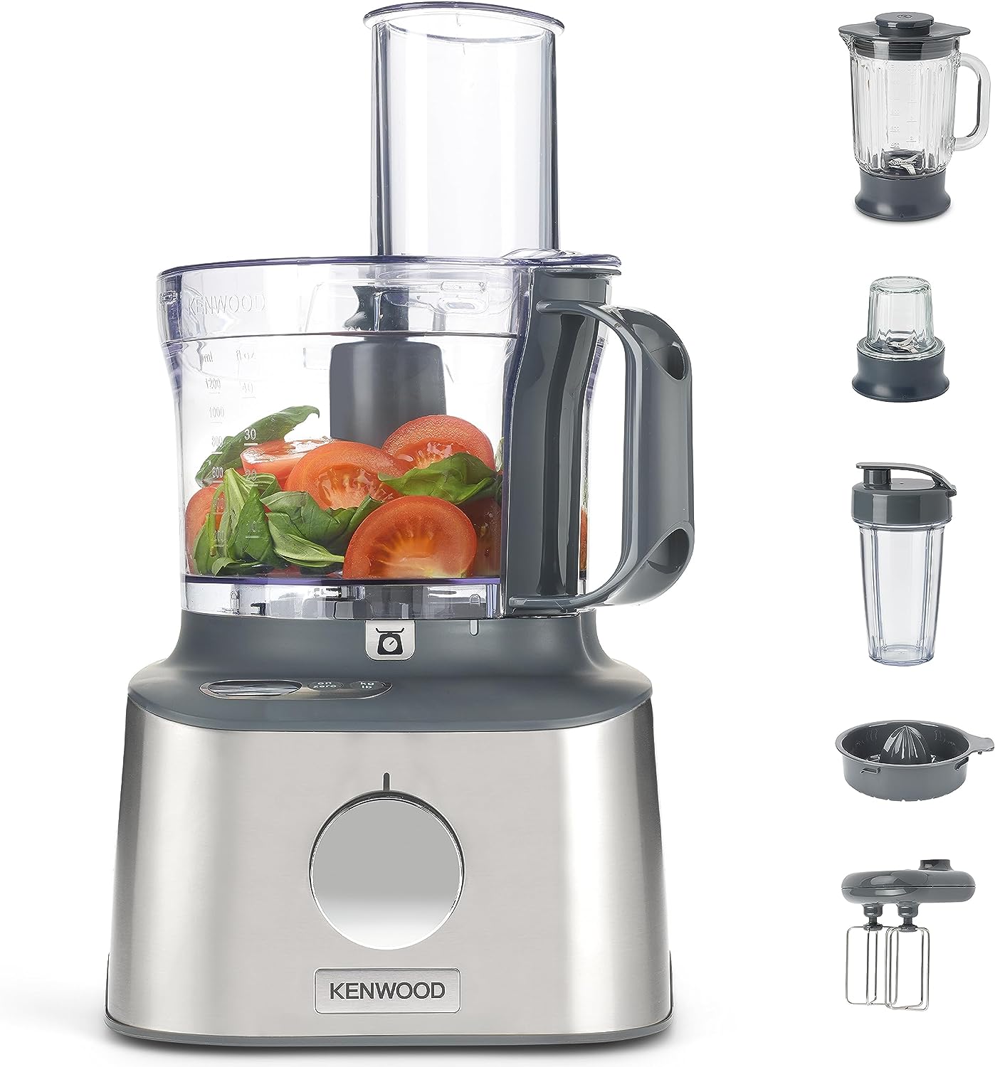 Kenwood Multipro Compact+ FDM316SS Compact Food Processor, 2.1 Litres, Includes Stainless Steel Knife, 3 Working Discs and 8 Other Accessories, Metal Housing, 800 Watt, Silver