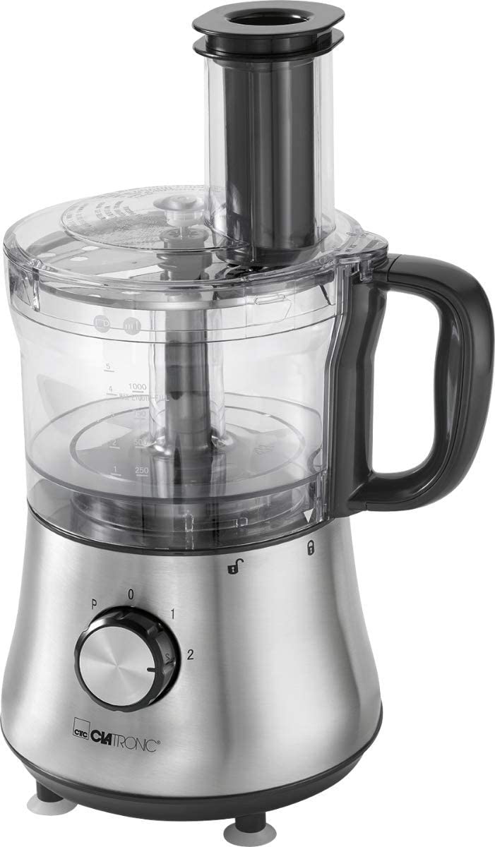 Clatronic KM 3646 Universal Food Processor with 1.5 L Blender, Speed Levels (0-1-2 + Pulse), Stainless Steel Housing, INOX