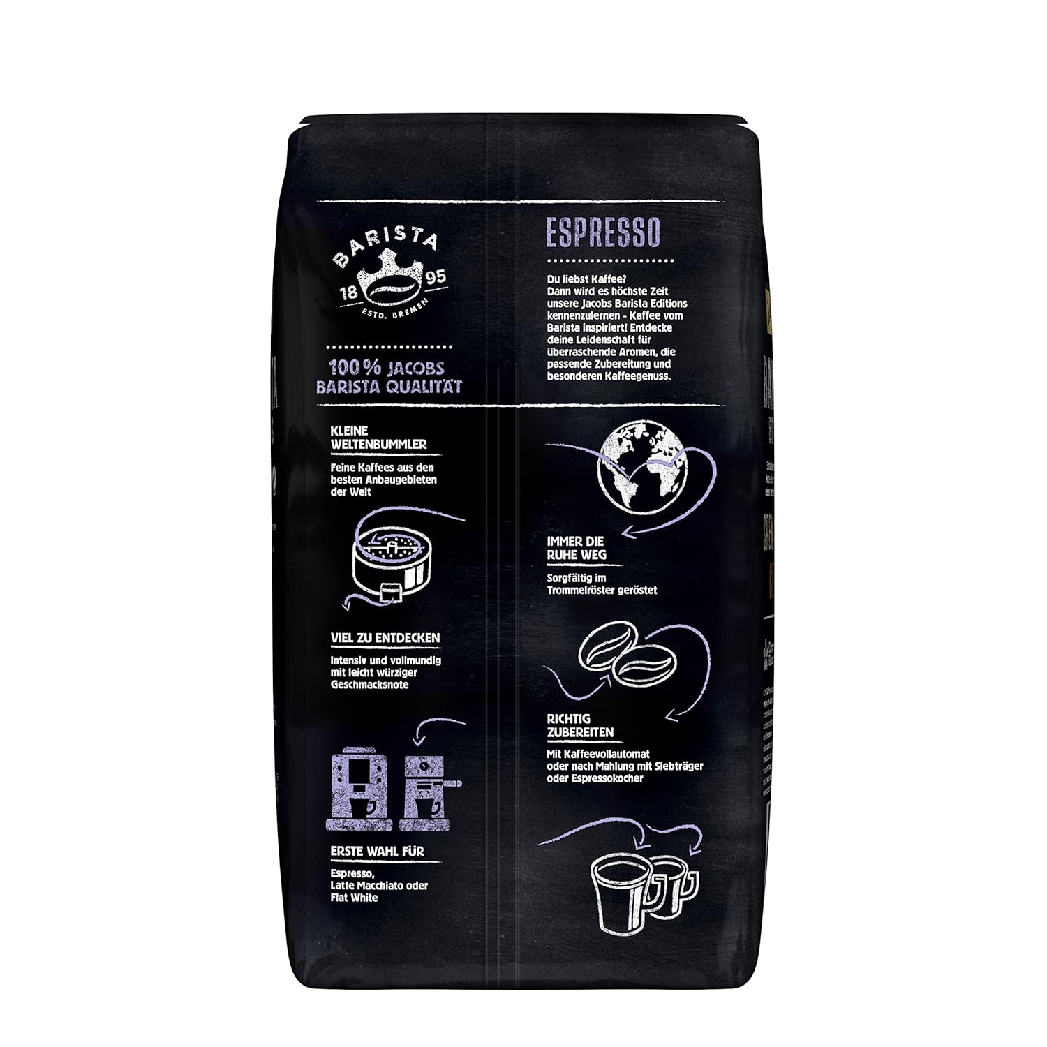 Jacobs Barista Espresso Coffee Beans 1 kg - Strong, Spicy, Cocoa & Caramel Notes, Arabica & Robusta Beans, Intensity 8/10, Ideal for Espresso or Latte Macchiato (Pack of 2)