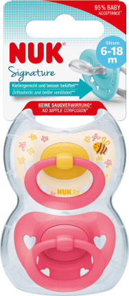 Schnuller signature silicone, yellow/pink, 6-18 months, 2 hours