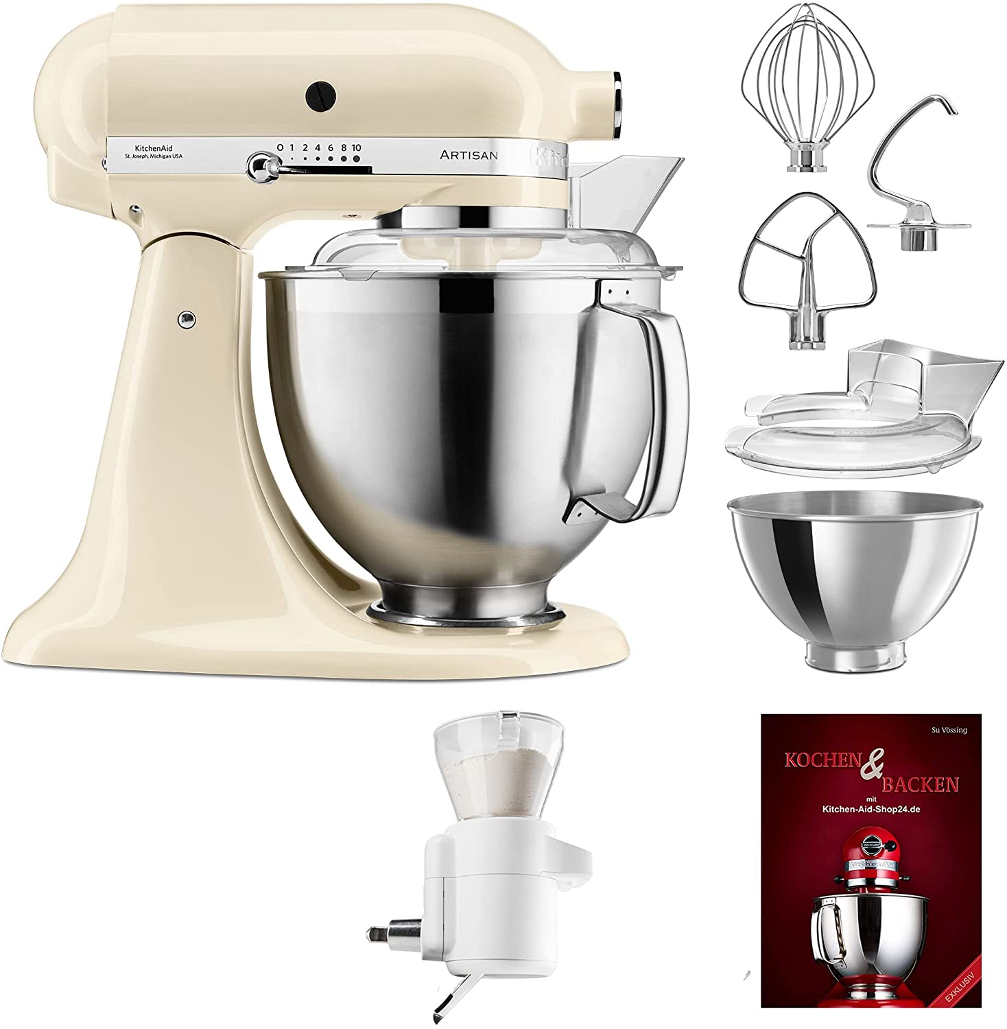 KitchenAid Artisan P26 Food Processor Starter Set 185 (Strainer) - 5KSM185PSEAC Includes Sieve with Digital Scales (5KSMSFTA) and Cookbook (Cooking & Baking)