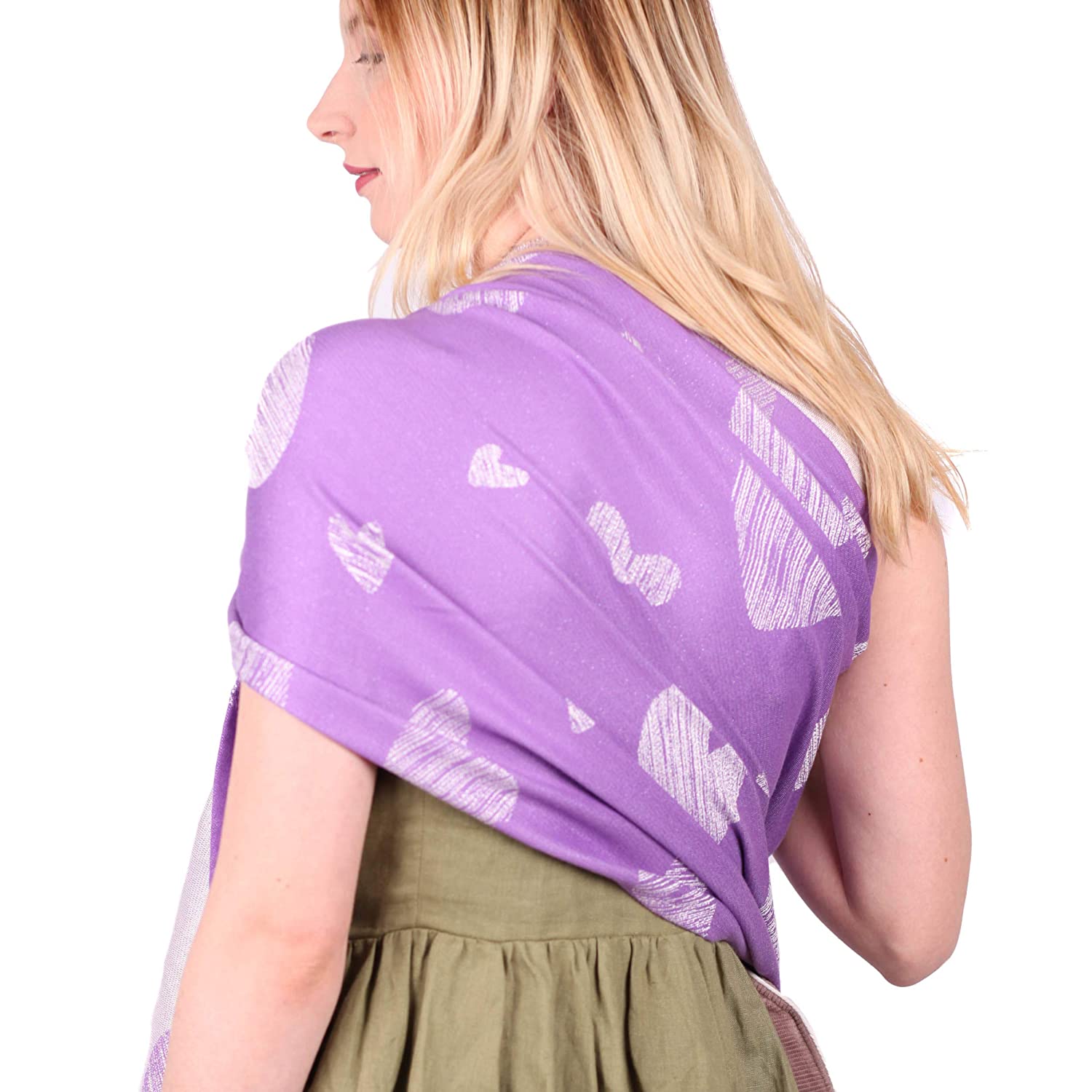 Schmusewolke Ring Sling Baby Sling Ruffled Jacquard Heartline Violet Shine Organic Cotton 70 x 215 cm Baby Size Toddler Size Newborn and Toddlers 0-60 Months 3-16 kg Hip Carrier