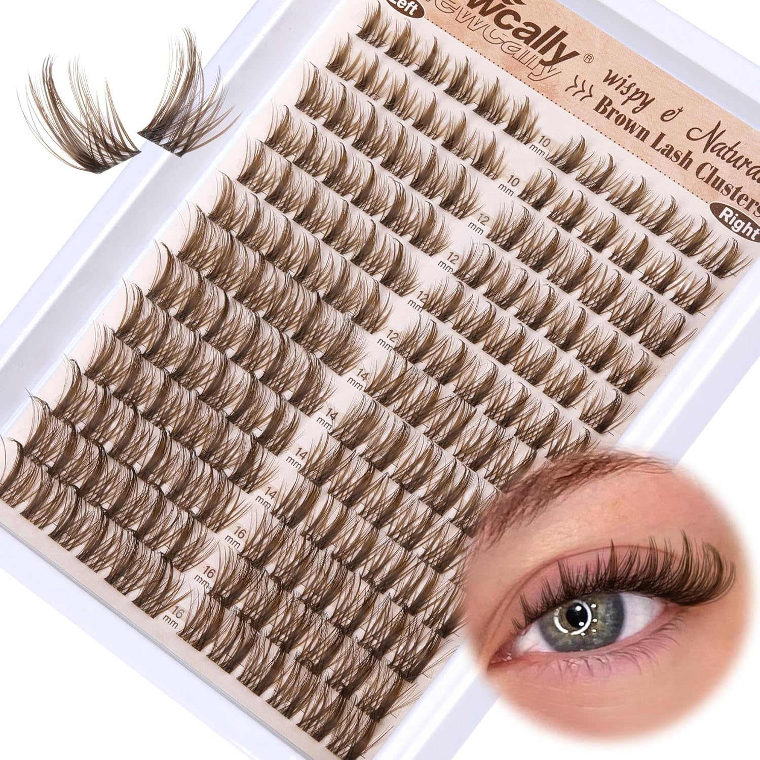 Brown Cluster Eyelashes, Wispy Eyelash Clusters, Spikey Brown Eyelash Extension, Natural Look, CD Curl Cluster Eyelash Extension, 10-16 mm, Individual Eyelashes Newcally
