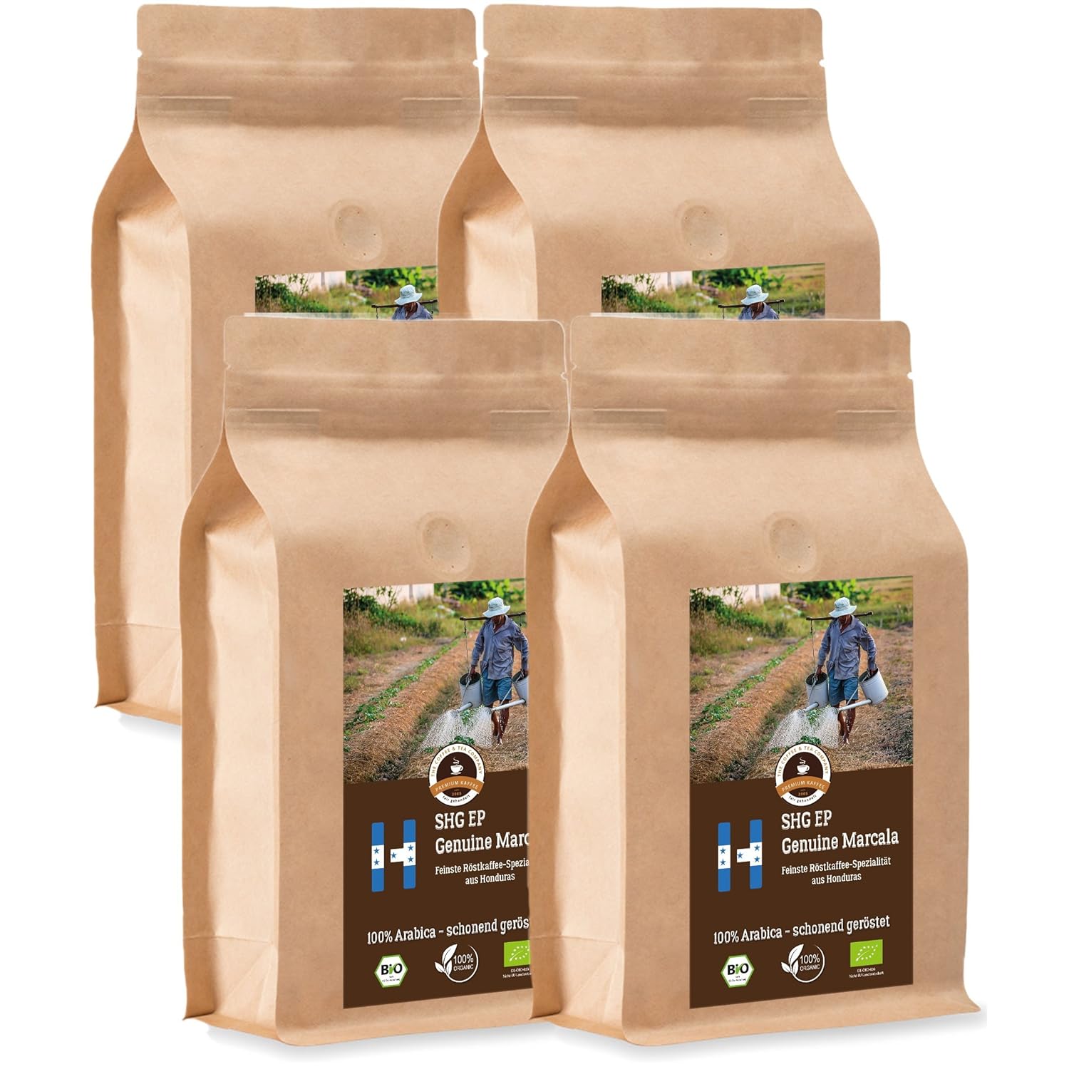 Coffee Globetrotter - Organic Honduras Genuine Marcala - 4 x 1000 g Very Fine Ground - for Fully Automatic Coffee Grinder - Roasted Coffee from Organic Cultivation | Gastropack Economy Pack