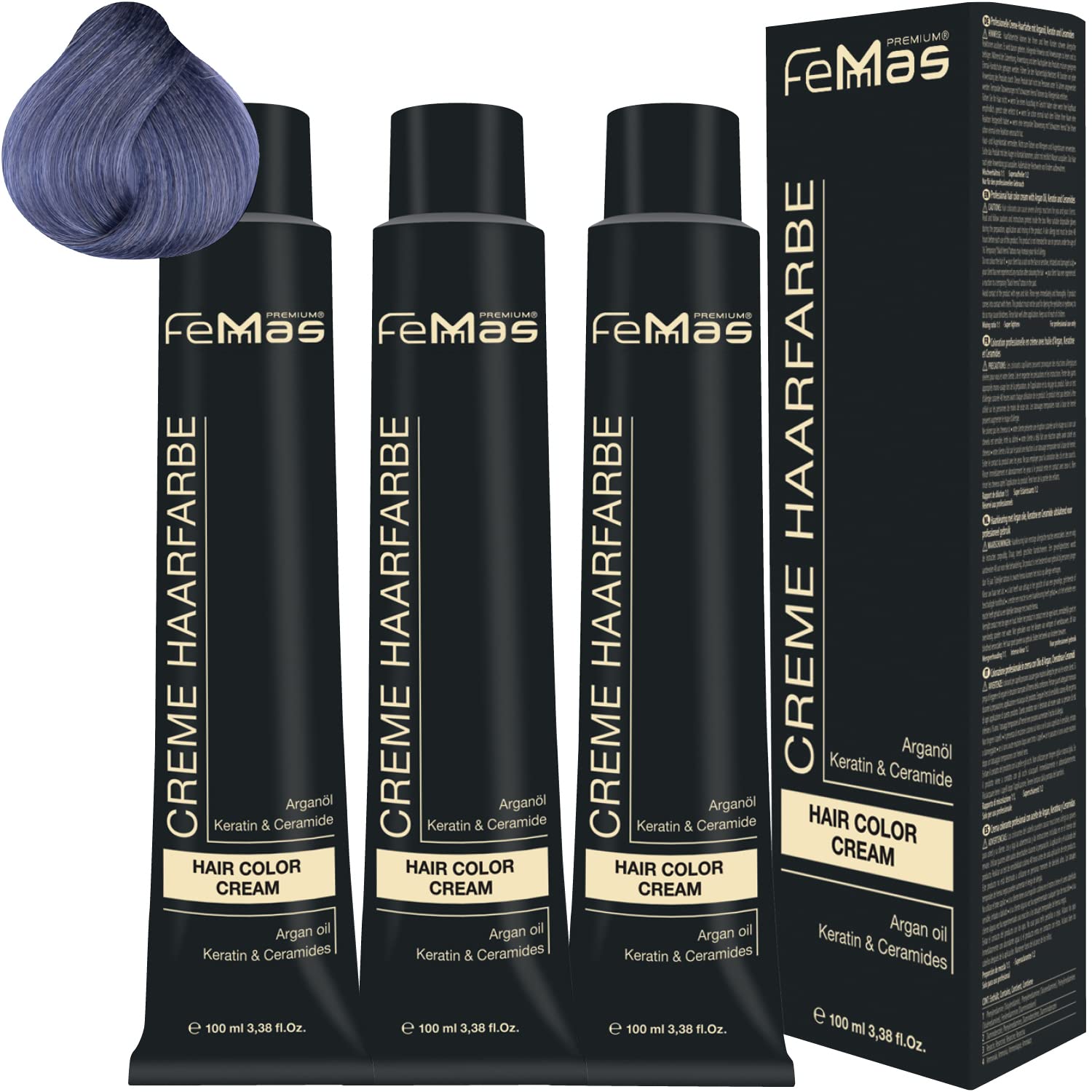 Femmas Hair Colour Cream 100 ml Hair Colour Pack of 3 Metallic Blue, ‎metallic