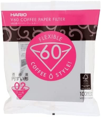 Hario VCF-02-100W 1-Piece Paper Count Coffee Filter, White