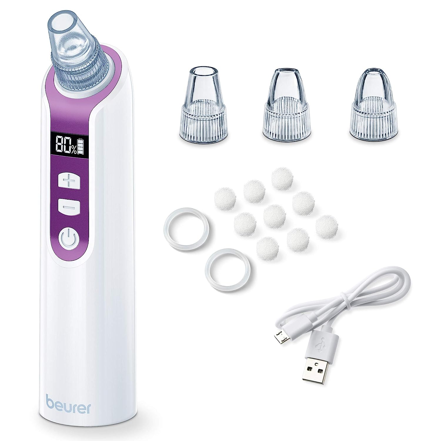 Beurer FC 41 Pore Cleaner, Electric Blackhead Remover for Deep Pore Cleaning, 5 Intensity Levels and 3 Individual Attachments, Suitable for All Skin Types (Pack of 1)