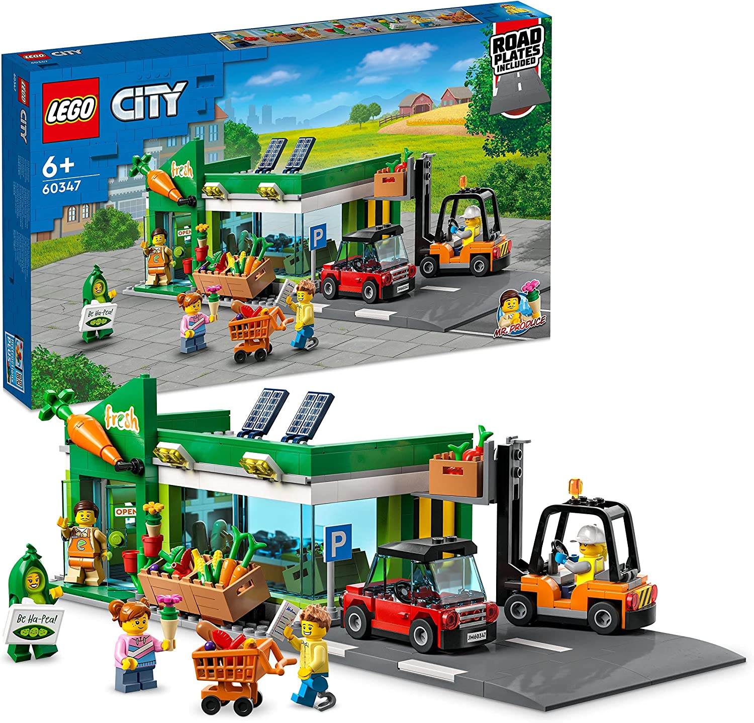LEGO 60347 City Supermarket Toy Shop Including Car, Forklift and Road Plate for Children Aged 6 Years and Up TV Series