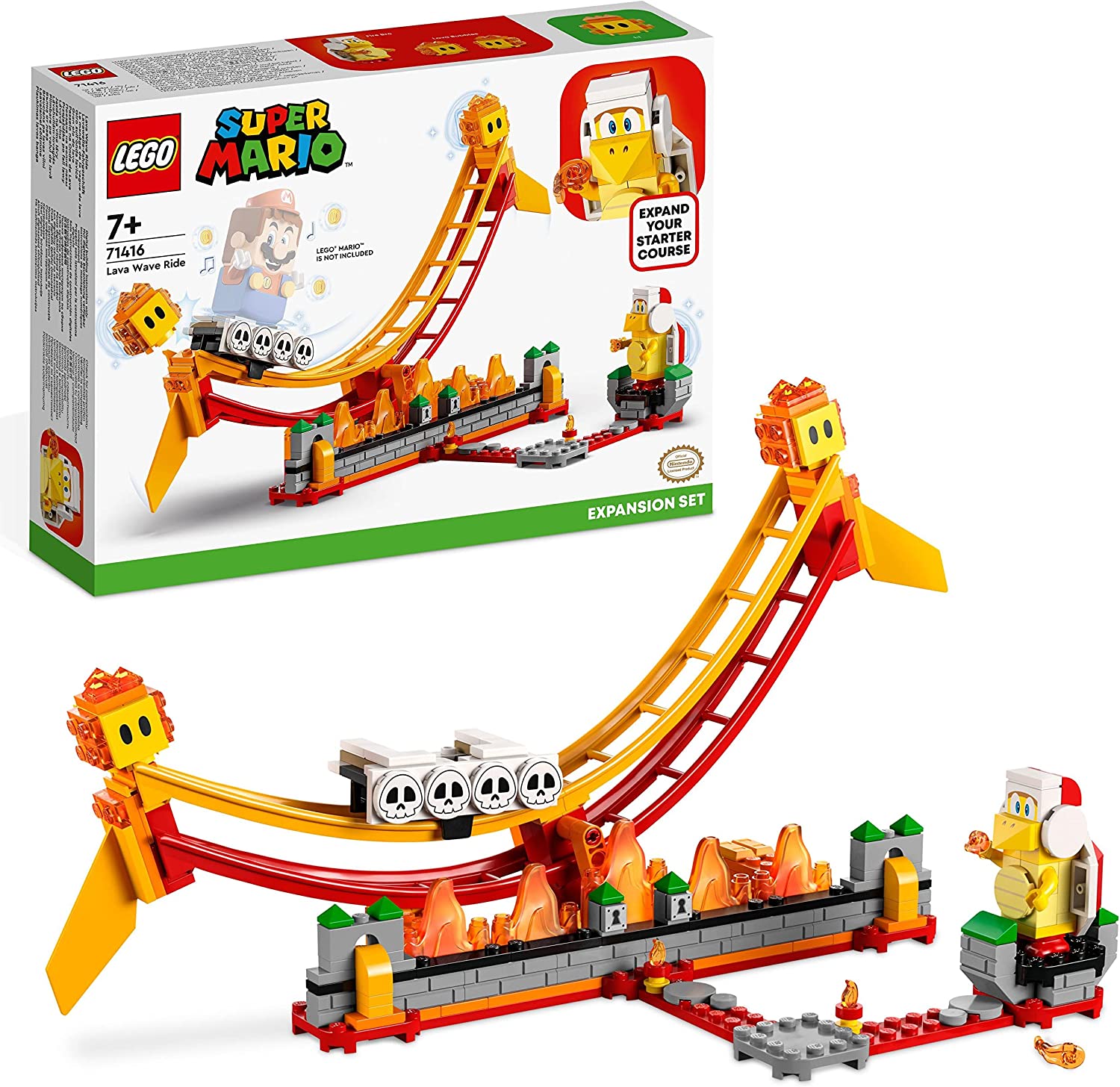 LEGO 71416 Super Mario Lava Wave Ride - Expansion Set with Fire Brother and 2 Hotheads to Combine with Starter Kit, Toy for Kids
