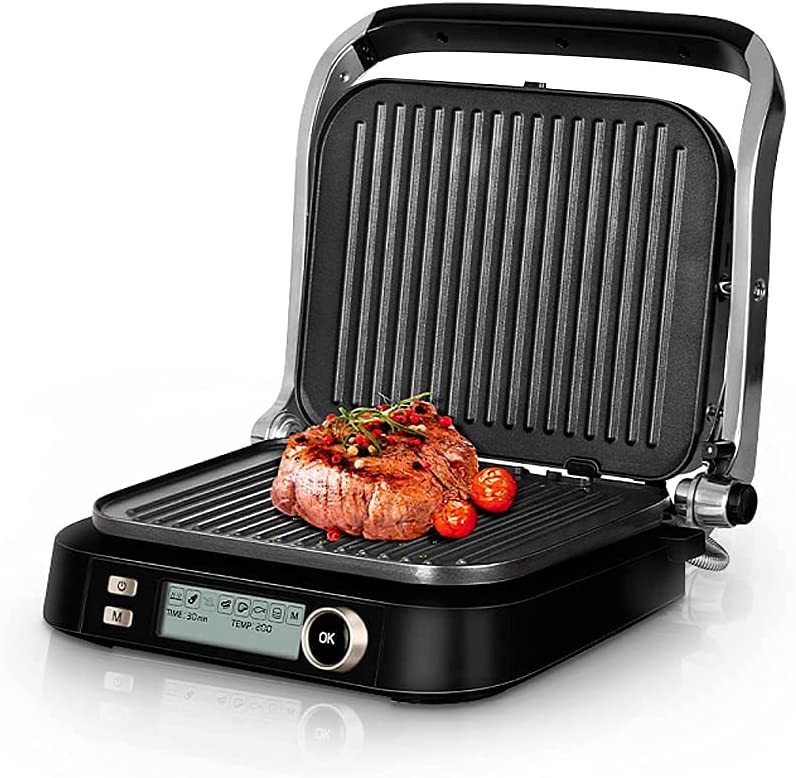 REDMOND M825P Contact Grill 3-in-1 Oven Function, Hinged as Table Grill, Steak, Electric Grill with Removable Plates, 7 Car Programmes, Non-Stick Plates, Sandwich Maker