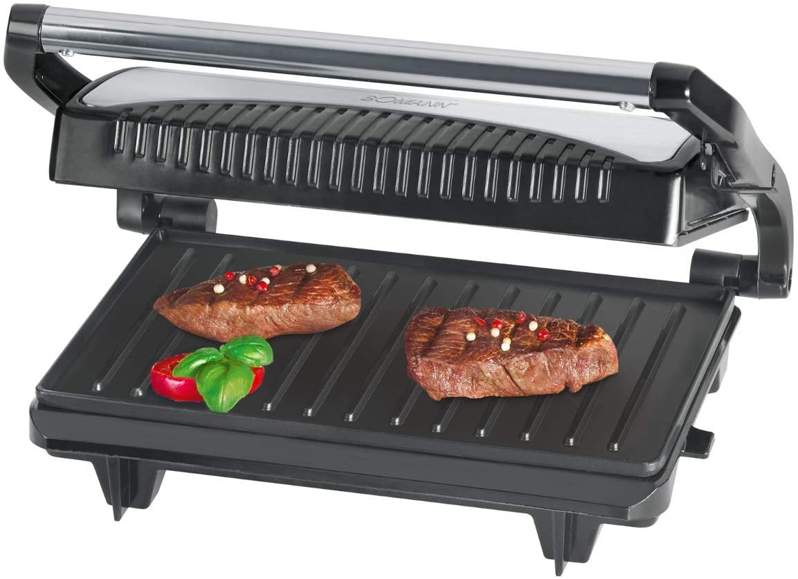 Bomann Barbecue Stainless Steel Contact Grill with 700 Watts Electric Table Grill – Non Stick Cooking Surface 23 x 14.5 cm)