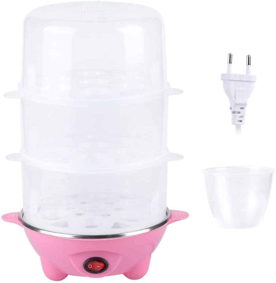Chengong 【Special New Year 2021】Pink Egg Kettle EU Plug 220V Steamer High Temperature Resistant Home Kitchen (Three Layers of Pink)