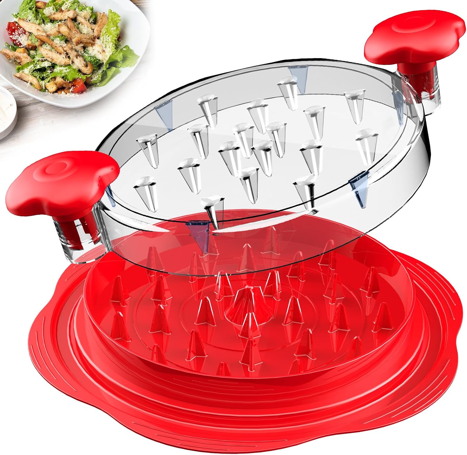 Chicken Chopper 25.5 cm Large Visible Chicken Breast Shredder Tool Twist with Brush and Forks, Professional Meat Chopper (Red)