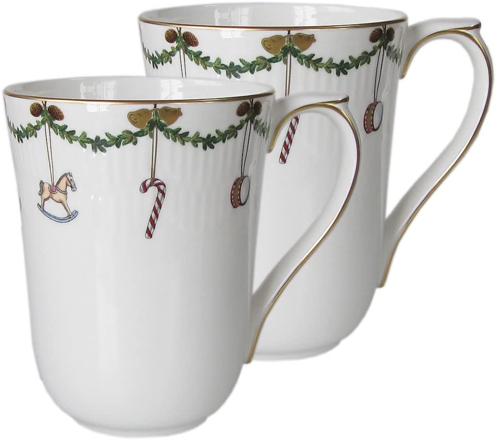 Royal Copenhagen 1017449 Star Fluted/XMAS Mugs, Porcelain, Multi-Coloured (Set of 2)