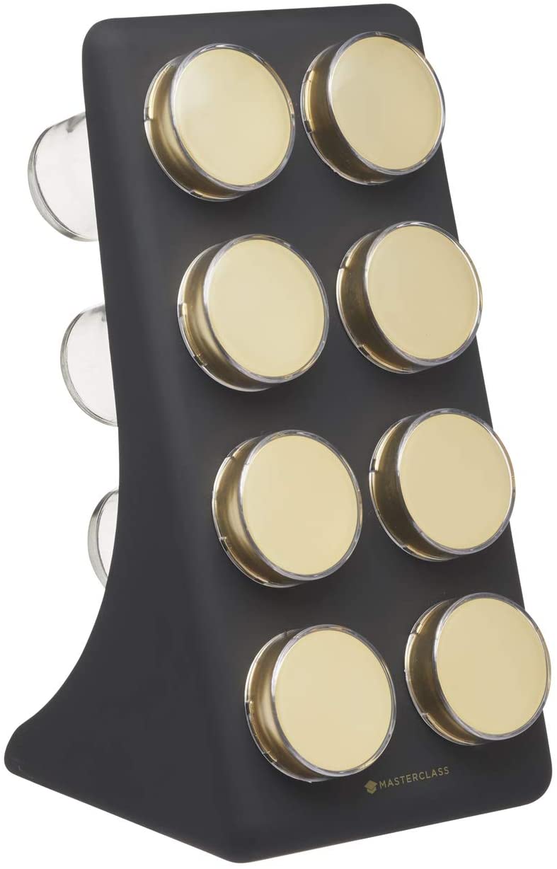masterclass Herb and Spice Rack Set with 8 Jars Finish, Black/Brass Effect, 9 Piece