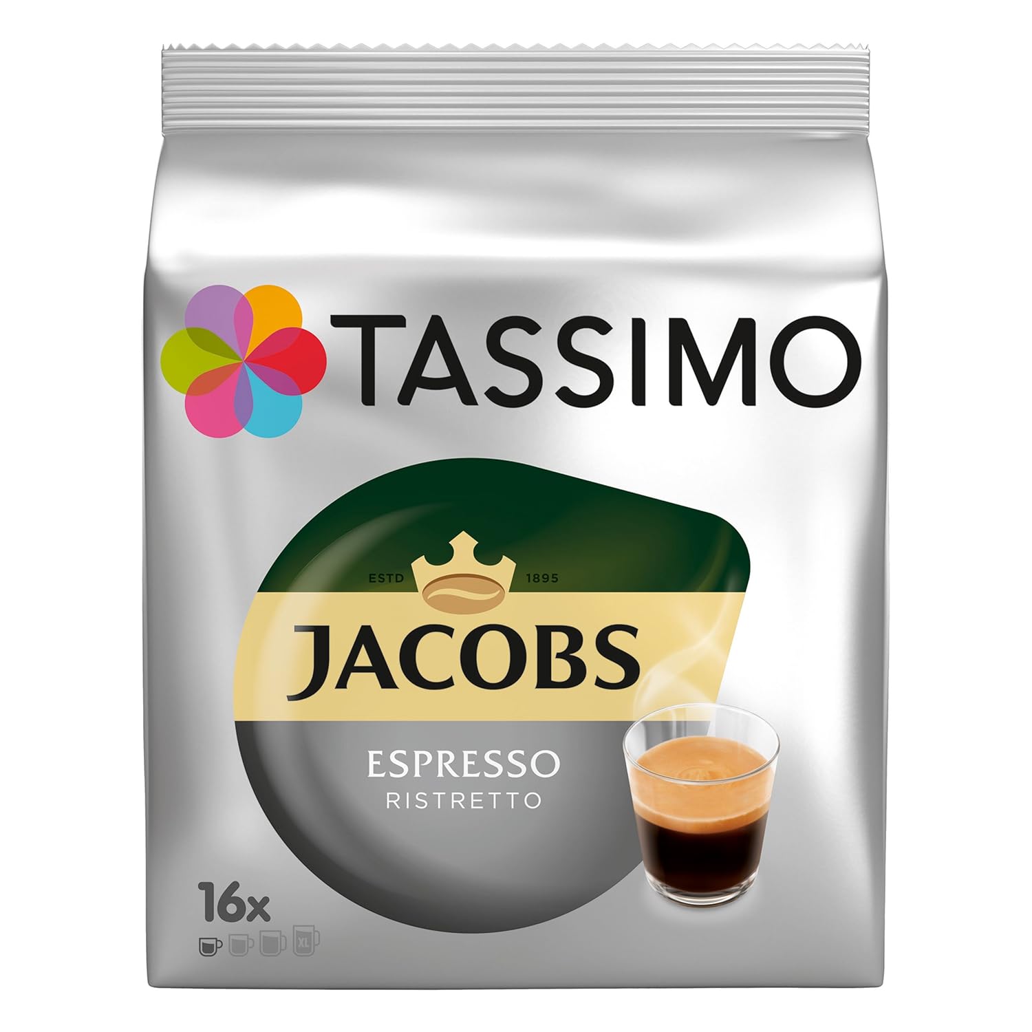 Tassimo Jacobs Espresso Ristretto, Coffee, Coffee Capsule, Ground Roasted Coffee, Pack of 5, 5 x 16 T-Discs