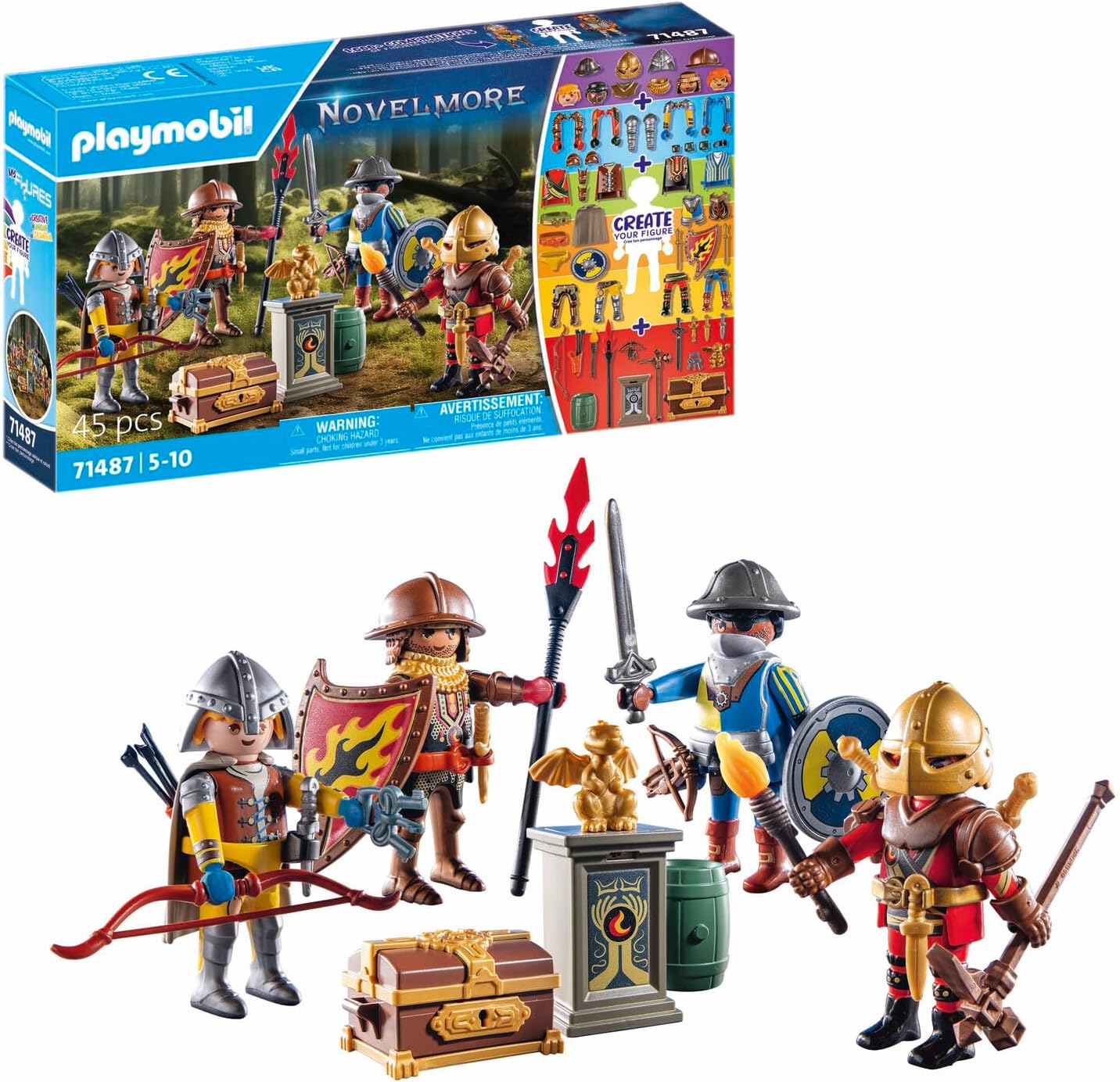 PLAYMOBIL Novelmore 71487 My Figures: Knight of Novelmore, with Two Novelmore Knights and Two Burnham Raiders, Individually Assembled Figures, Detailed Toy for Children Aged 5 and Up
