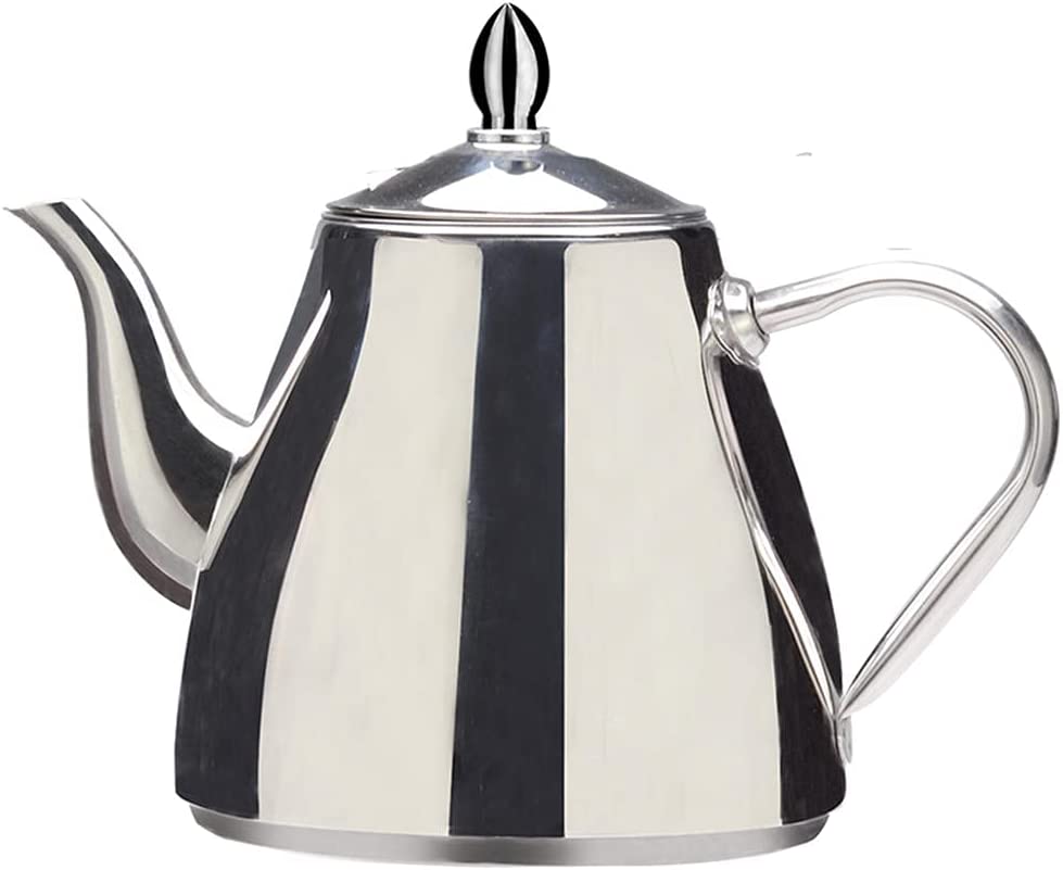SANQIAHOME Stainless Steel Teapot with Strainer Insert, Coffee Pot with Filter, Tea Maker for Direct Brewing in the Pot, Hollow Handles, Family or Restaurant Teapot, 50 Ounces, 1500 ml (without Tea Filter, 1.5 L)