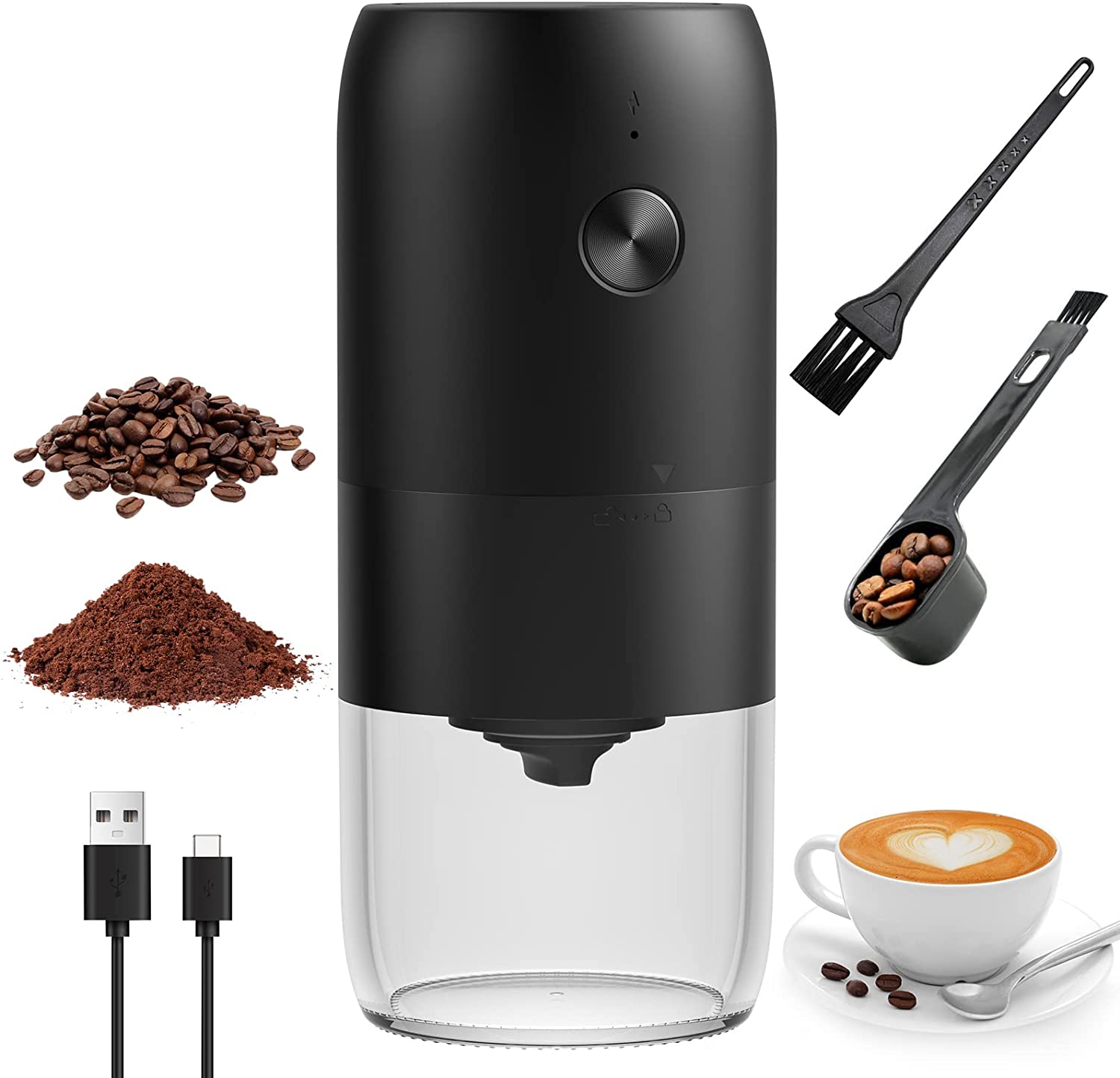 LIUWID Electric Coffee Grinder with Ceramic Cone Grinder, Coffee Bean Mill, Electric with Adjustable Coarseness, Portable Rechargeable Coffee Grinder, 30 g Capacity for Coffee Beans