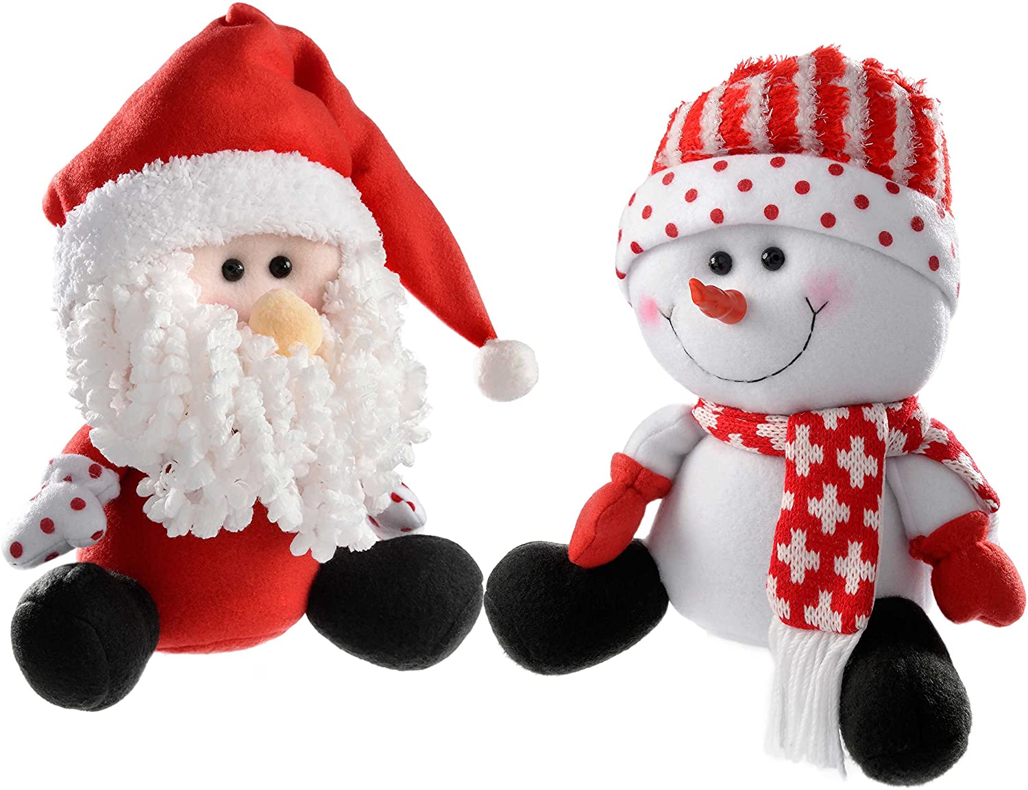 WeRChristmas 25 cm Sitting Santa and Snowman, Set of 2, Red/White