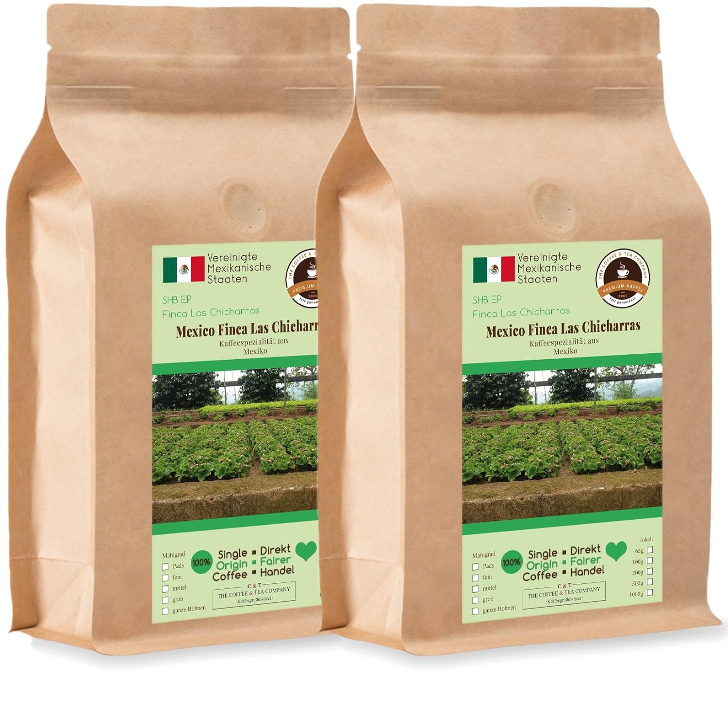 Coffee Globetrotter - Coffee with Heart - Mexico Finca Las Chicharras - 2 x 1000 g Medium Ground - for Fully Automatic Coffee Grinder - Roasted Coffee Fair Trade | Refill Pack Economy Pack