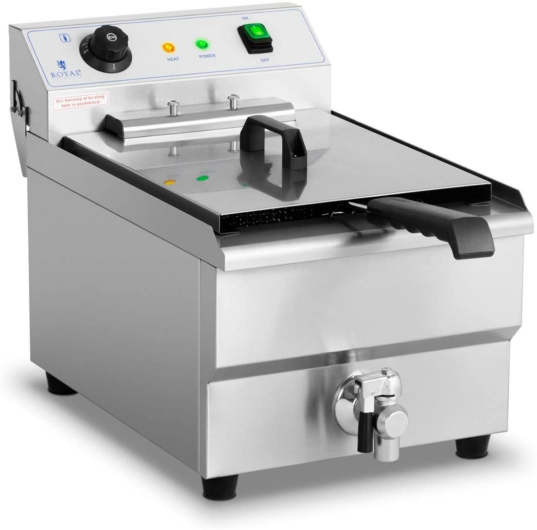 Royal Catering RCEF-16EHB Electric Fryer 16 Litre - 6000 W - Drain Tap - Cold Zone - Stainless Steel