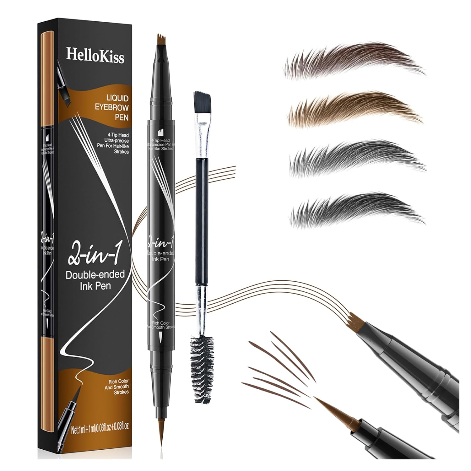 Eyebrow Pencil, Waterproof 2-in-1 Microblading Pen with Dual Ends, Long-Lasting Smudge-proof Eyebrow Pencil with Eyebrow Brush, Creates Natural Eyebrow Color (Black)