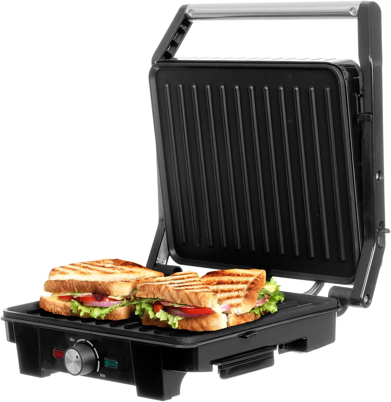 STANDART Electric Grill - 2200 W | Sandwich Maker | 180º Opening | Kitchen Grill with Temperature Control, LED Lights | Stainless Steel Multi Grill for Sandwiches, Steak, Toast and Vegetables | Grill