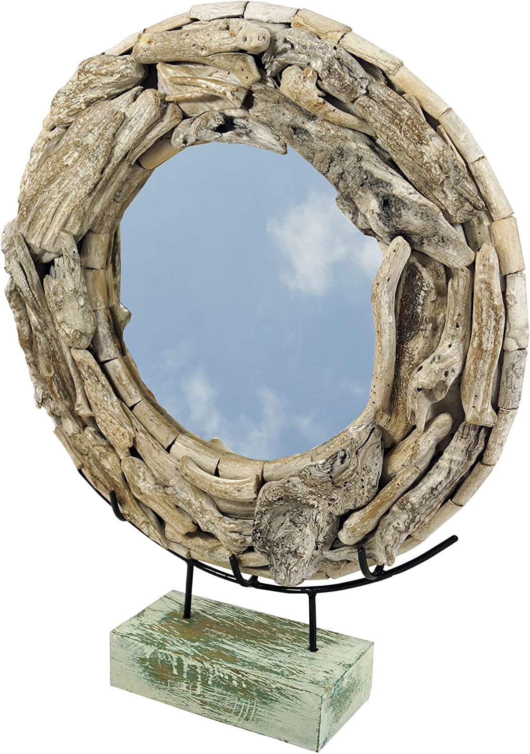 GURU SHOP Round Driftwood Mirror, Decorative Mirror with Driftwood Pieces in Frame, Diameter 50 cm, Brown, Mirror