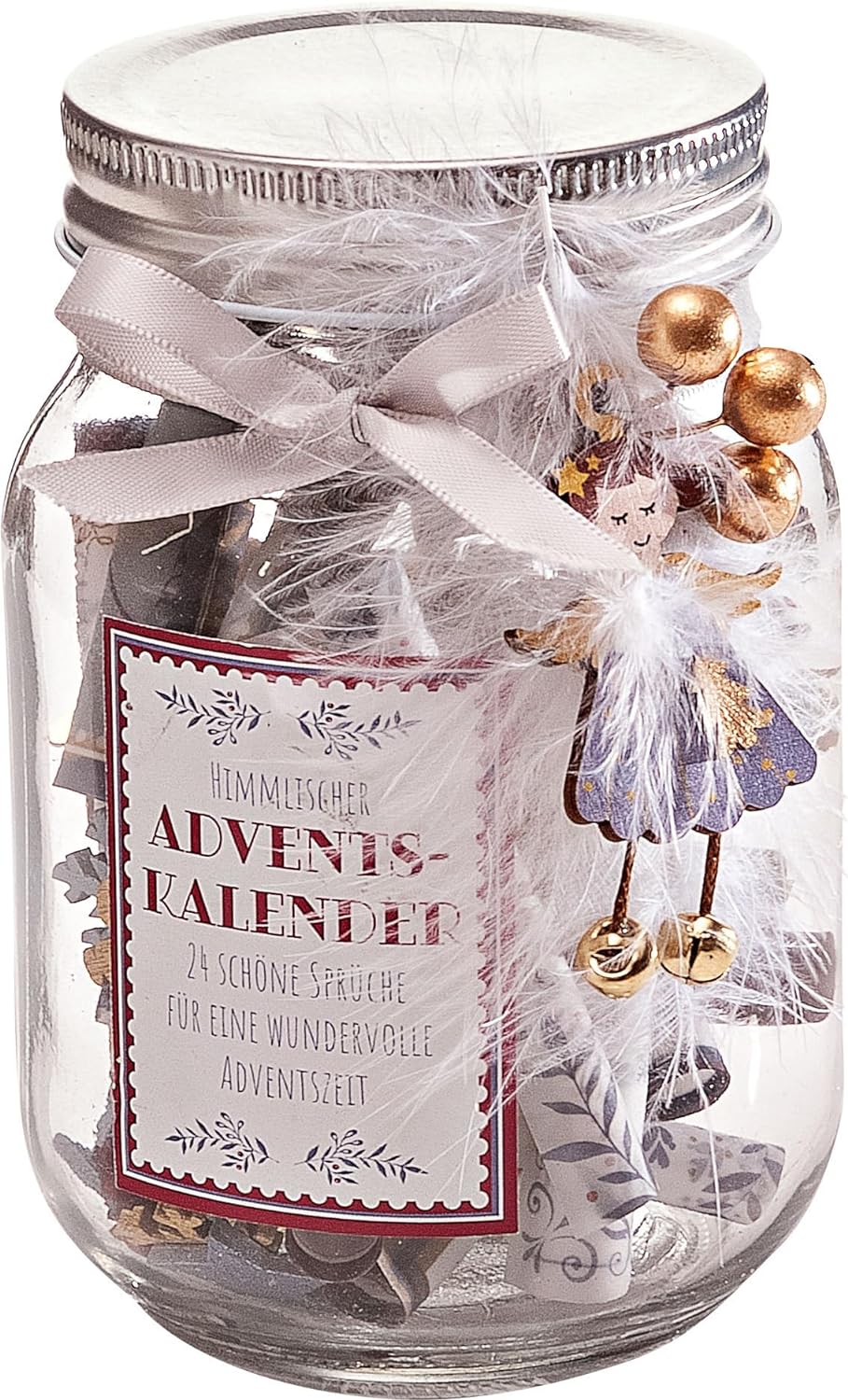 Weltbild Heavenly Advent Calendar in Glass, Dimensions: Glass Approx. 13 cm High, Diameter 8.5 cm, Messages 12 x 7 cm, in Decorated Screw Glass, Approx. 13 cm High