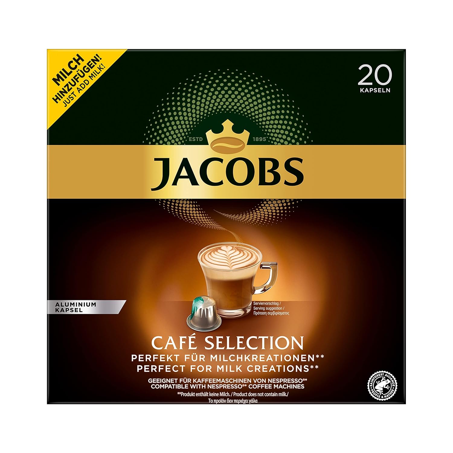 Jacobs Café Selection 4060234 Coffee Capsules 200 Nespresso Compatible Capsules Pack of 10 (10 x 20 drinks)