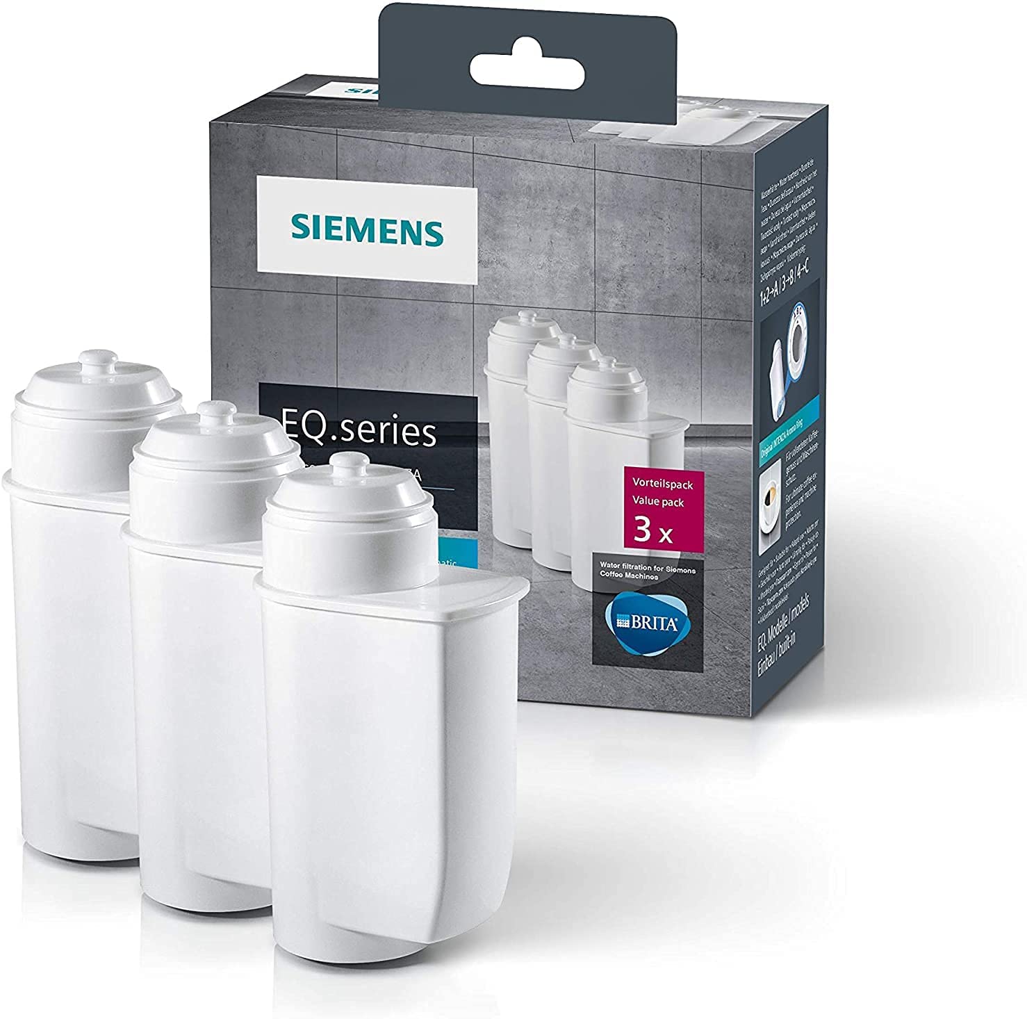 Siemens BRITA Intenza TZ70033 Water Filter, Pack of 3, Reduces Limescale Content of Water, Reduces Taste-Interrupting Substances, for EQ Series Coffee Machines, White