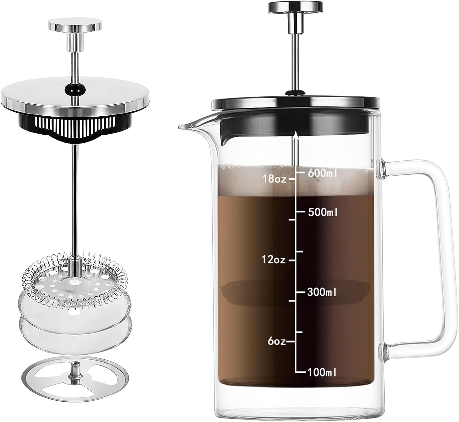 GOODFEER Coffee Press French Press, Double Wall Glass, Hot Insulated French Press, Coffee Pot, Coffee Maker, 20 oz / 600 ml