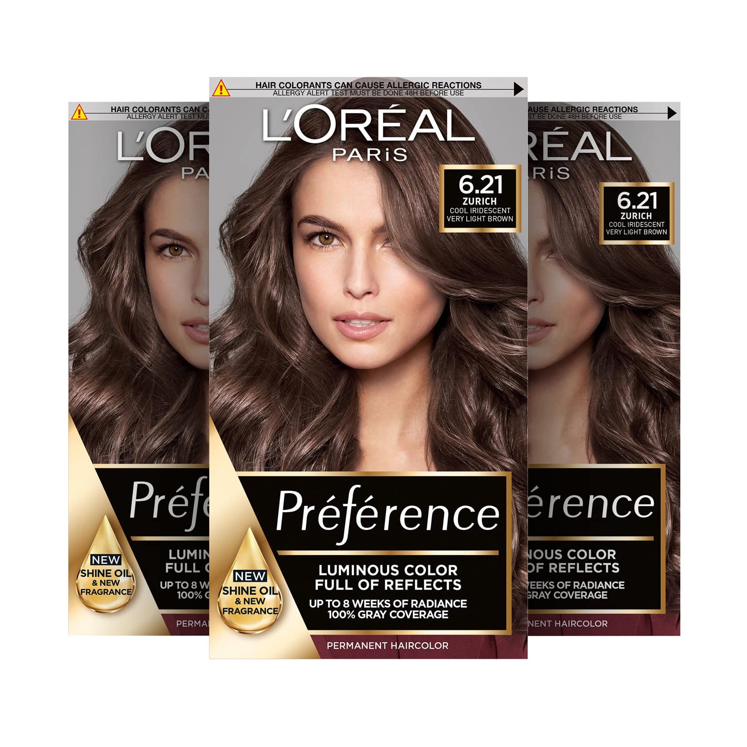 L'Oréal Paris L\'Oréal Paris Préférence 6.21 Bright Peart Brown (Zurich) 3 pack (3 x 183 g) Packaging can vary, ‎no. pearl light