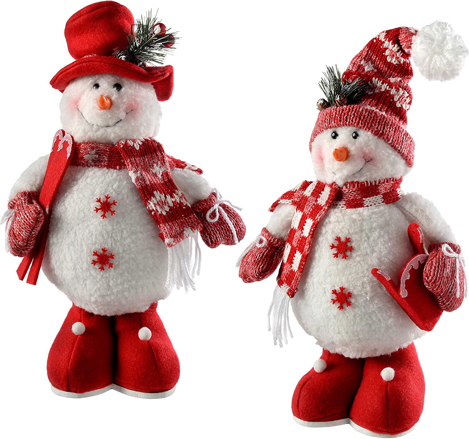 WeRChristmas 33 cm Standing Snowman Christmas Decoration, Set of 2, Red/White